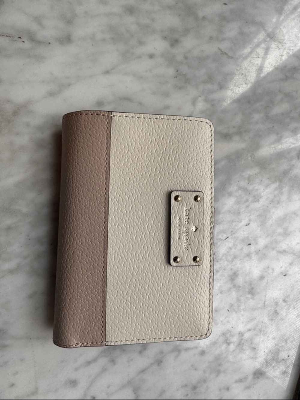 kate spade Two-Tone Pebbled Leather Bifold Wallet in Cream & Taupe